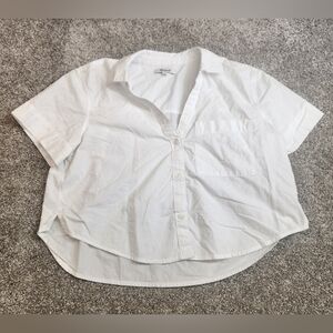 Madewell White Cropped Cotton Short Sleeve Button-Up Shirt  Size Medium FLAW